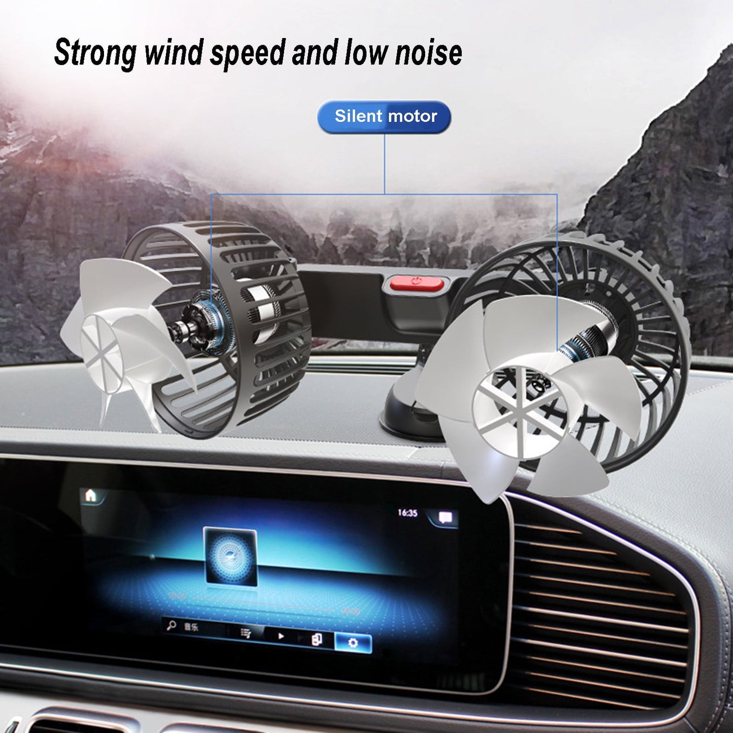 Car Fan Portable Dual Head Electric Vehicle Mounted USB 360 Degree Rotation Auto Cooling Fan 3 Speed Strong Wind Desk Fan for Dashboard SUV RV Truck Sedan Home Office