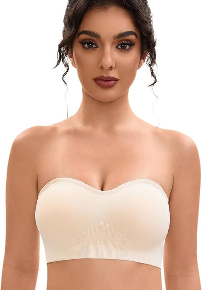 YHGV Strapless Bras for Women-Push-Up Non-Slip Bandeau Bra,Seamless Wirefree Padded Tube Top Convertible Straps