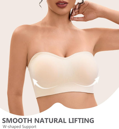 YHGV Strapless Bras for Women-Push-Up Non-Slip Bandeau Bra,Seamless Wirefree Padded Tube Top Convertible Straps