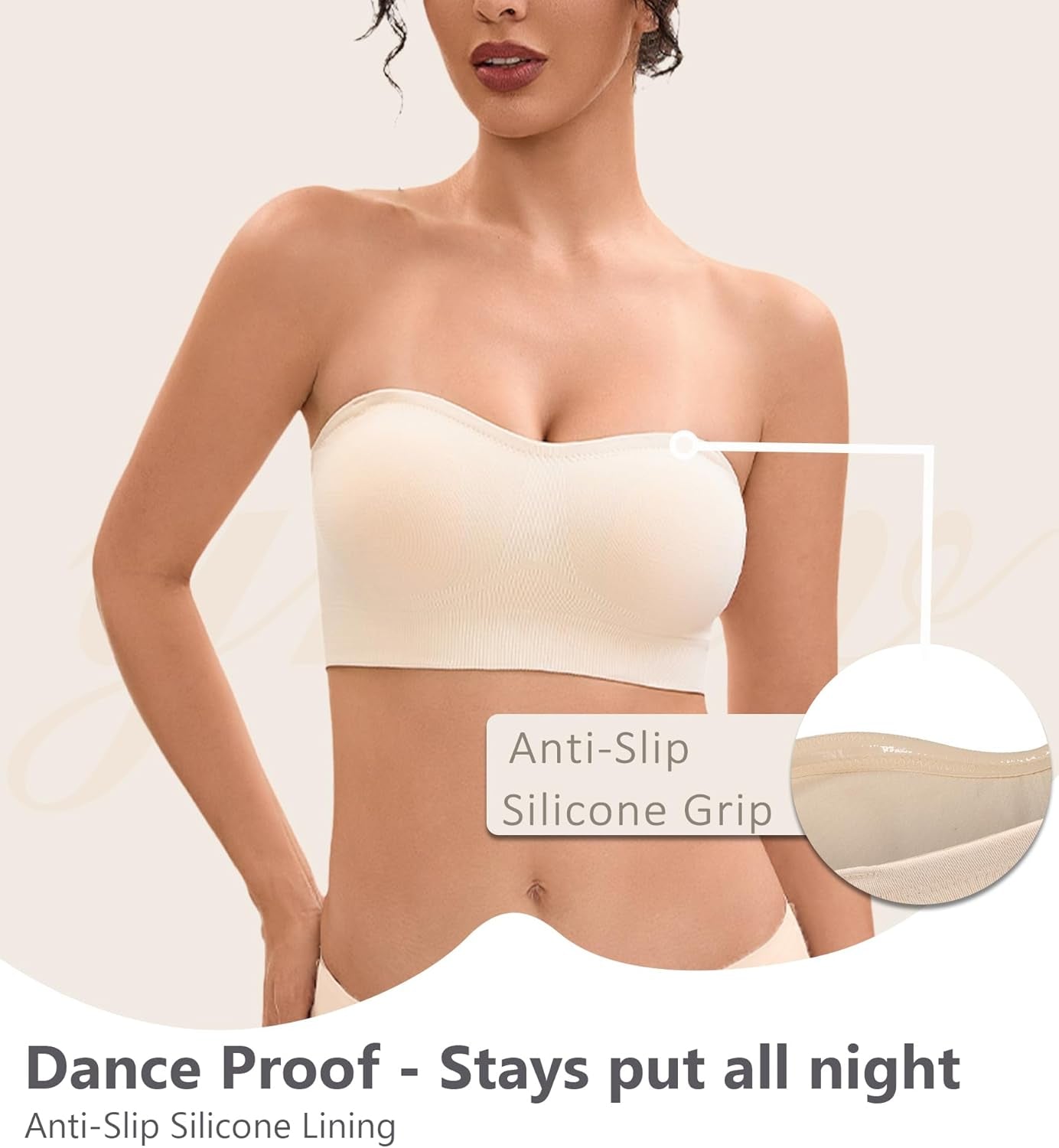 YHGV Strapless Bras for Women-Push-Up Non-Slip Bandeau Bra,Seamless Wirefree Padded Tube Top Convertible Straps