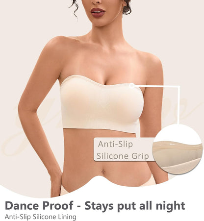 YHGV Strapless Bras for Women-Push-Up Non-Slip Bandeau Bra,Seamless Wirefree Padded Tube Top Convertible Straps