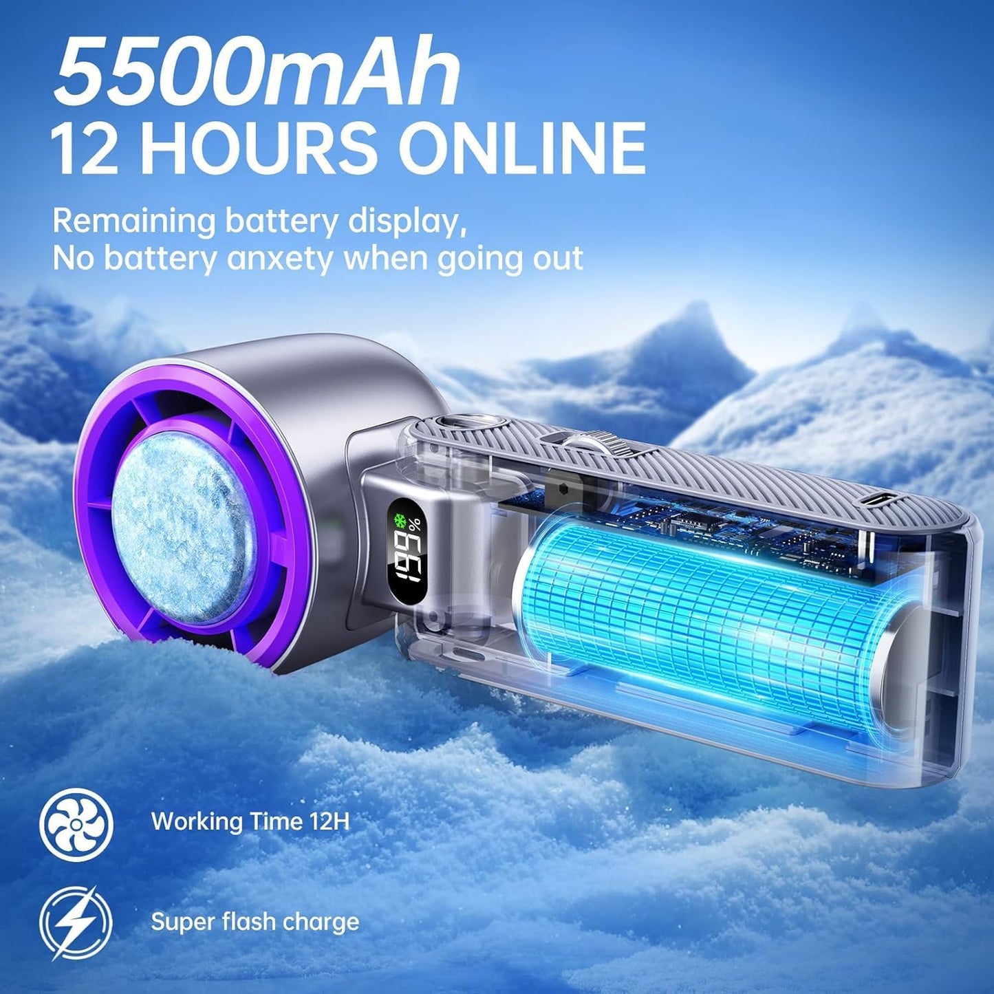 Coolhill Handheld Portable fan with Turbo Cooling - Hand Held Fan Rechargeable, 1-199 Speeds, Up to 12Hrs Battery Life, Powerful Mini Personal fan for Travel, Outdoor, Beach & Makeup