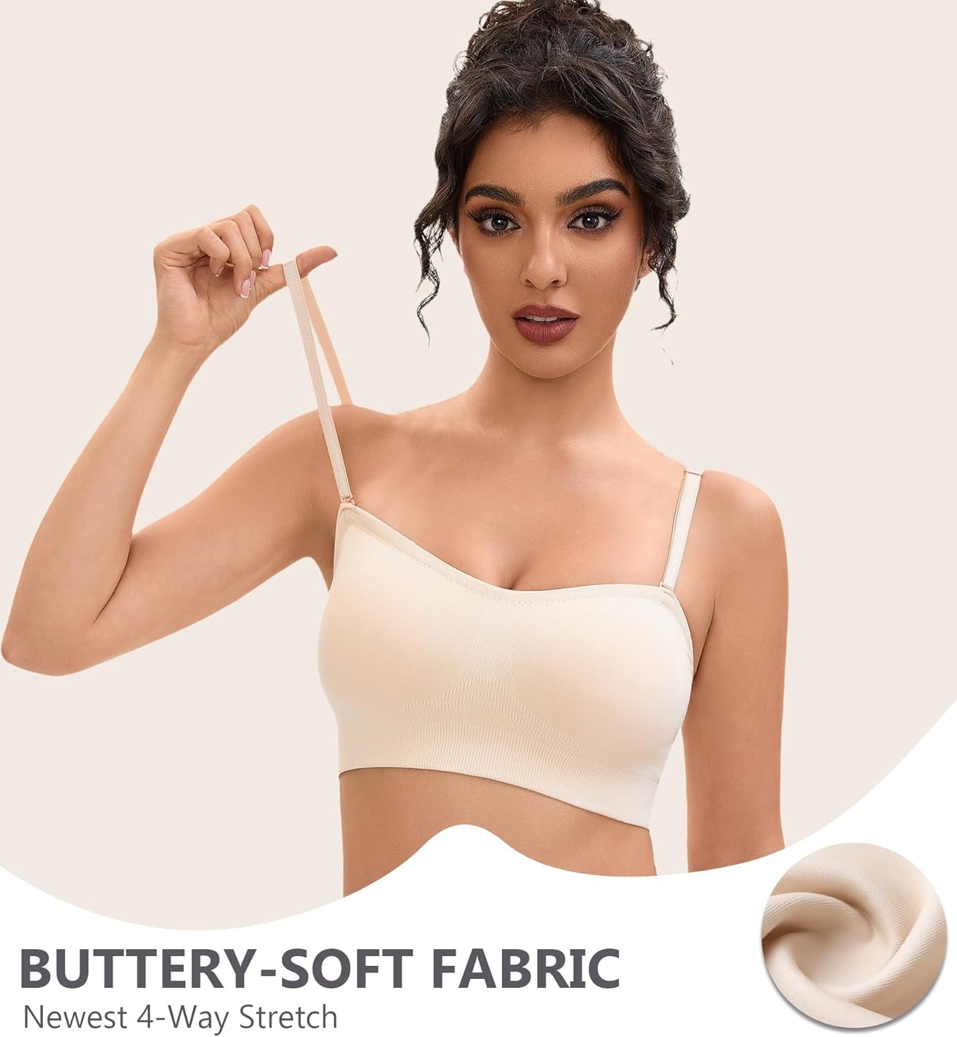 YHGV Strapless Bras for Women-Push-Up Non-Slip Bandeau Bra,Seamless Wirefree Padded Tube Top Convertible Straps