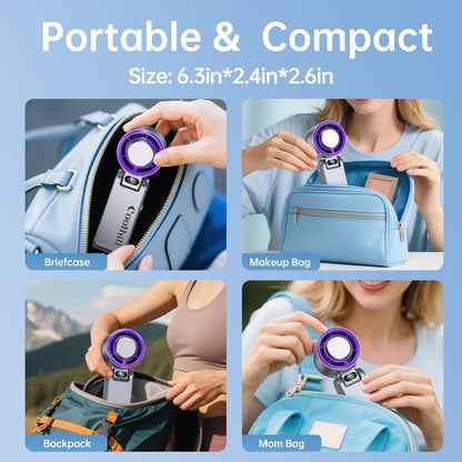 Coolhill Handheld Portable fan with Turbo Cooling - Hand Held Fan Rechargeable, 1-199 Speeds, Up to 12Hrs Battery Life, Powerful Mini Personal fan for Travel, Outdoor, Beach & Makeup