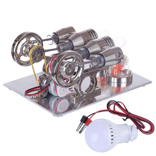 Stirling Engine 2 Cylinder Stirling Engine Model with Electricity Generator Science Toy
