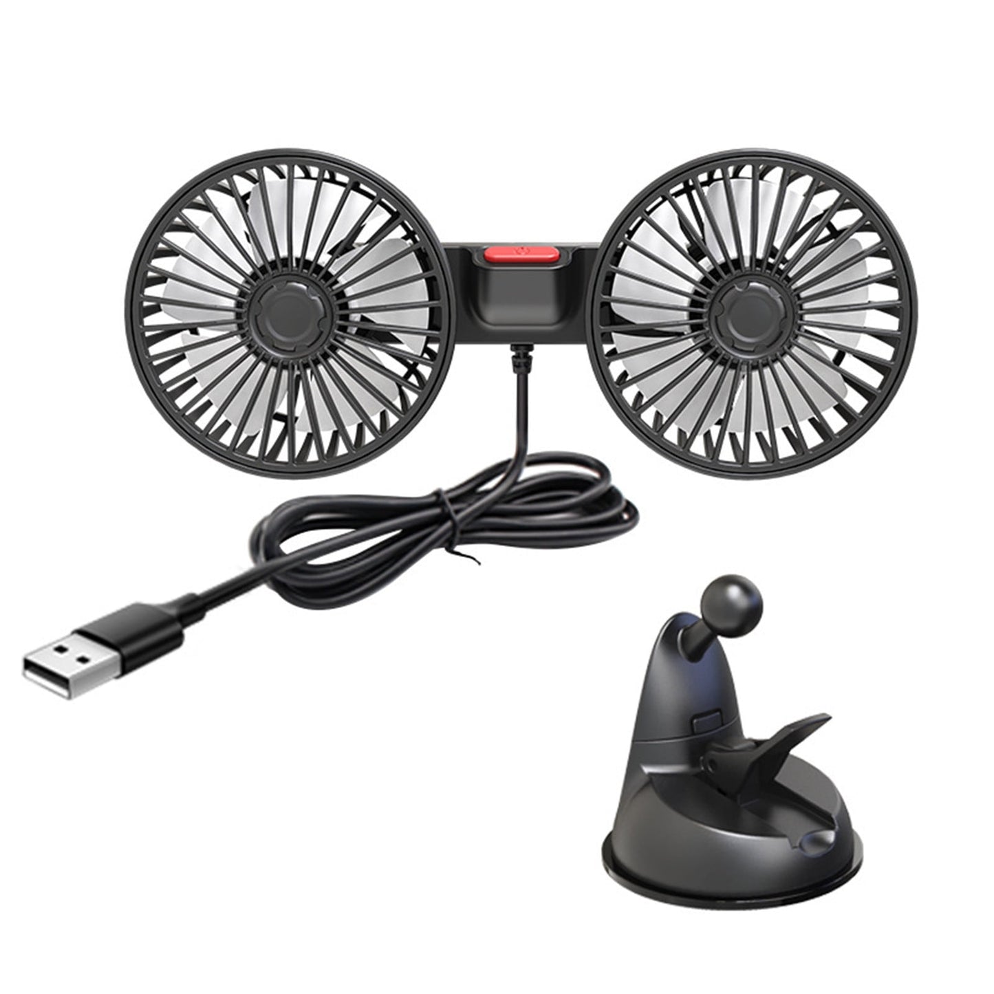 Car Fan Portable Dual Head Electric Vehicle Mounted USB 360 Degree Rotation Auto Cooling Fan 3 Speed Strong Wind Desk Fan for Dashboard SUV RV Truck Sedan Home Office