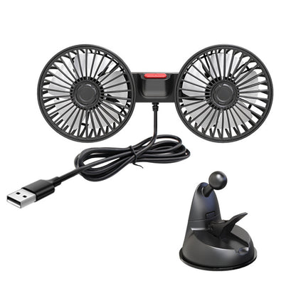 Car Fan Portable Dual Head Electric Vehicle Mounted USB 360 Degree Rotation Auto Cooling Fan 3 Speed Strong Wind Desk Fan for Dashboard SUV RV Truck Sedan Home Office