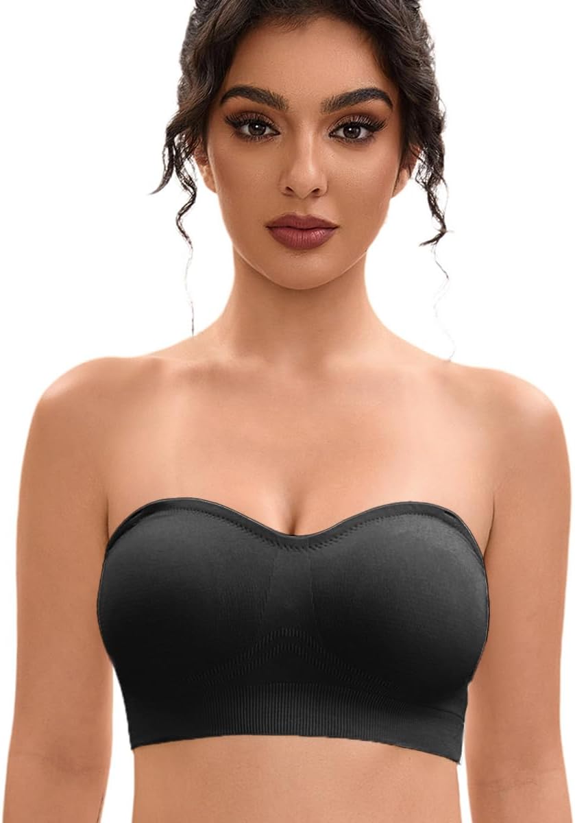 YHGV Strapless Bras for Women-Push-Up Non-Slip Bandeau Bra,Seamless Wirefree Padded Tube Top Convertible Straps