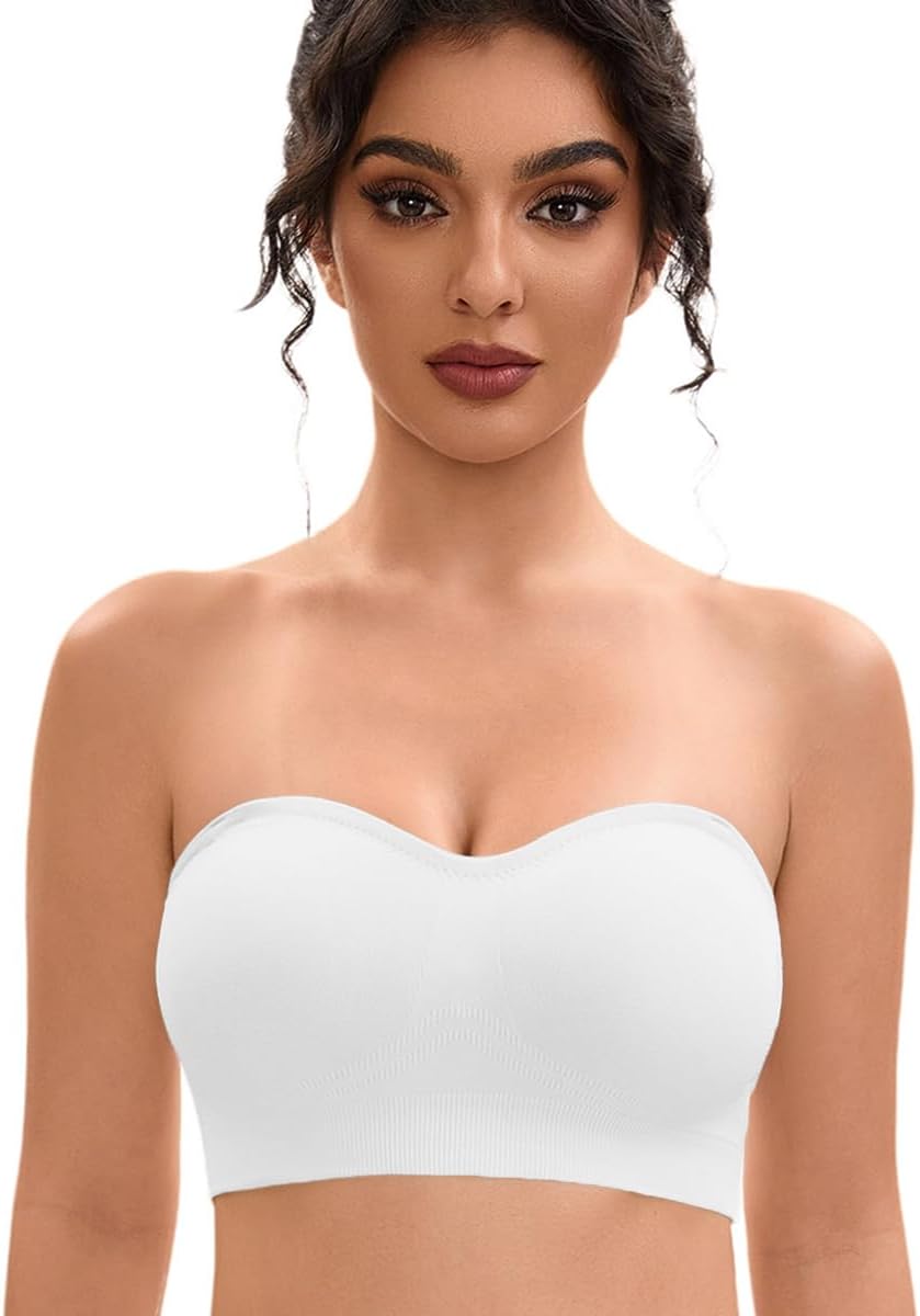 YHGV Strapless Bras for Women-Push-Up Non-Slip Bandeau Bra,Seamless Wirefree Padded Tube Top Convertible Straps
