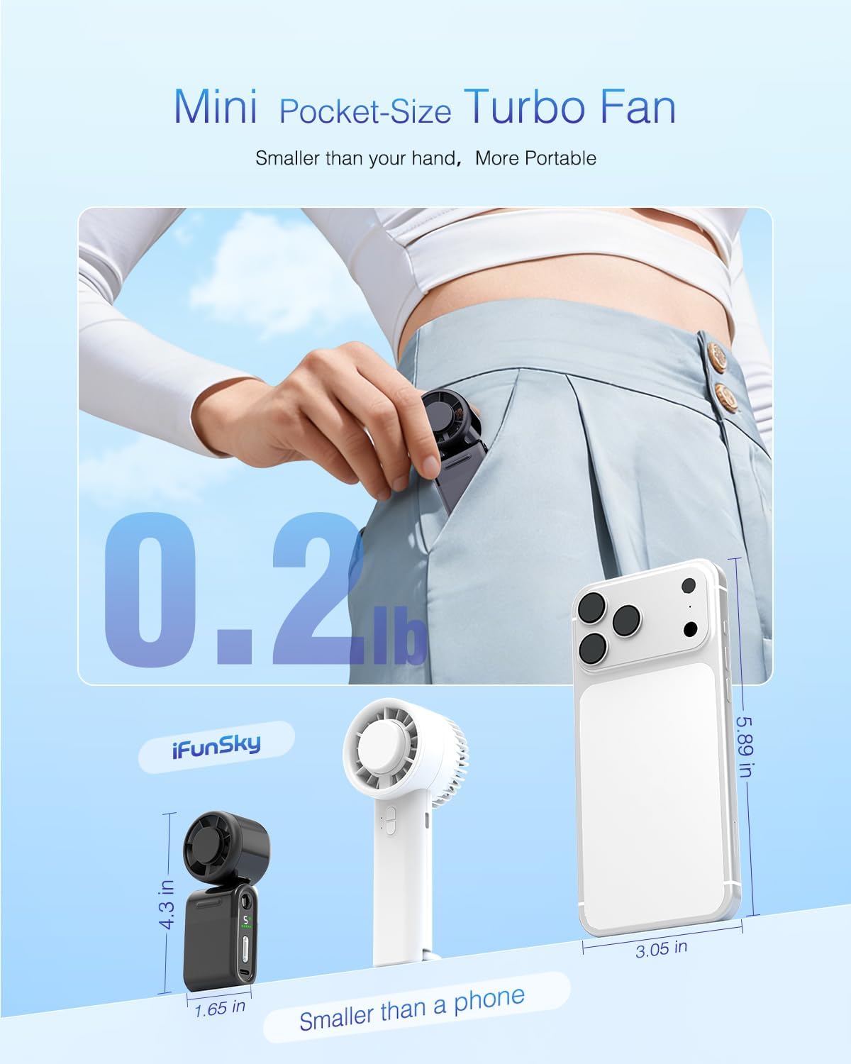 Mini Portable Handheld Turbo Fan — Compact & Powerful, Silent Operation, Ultra-Long Battery Life — 5-Speed Adjustable Rechargeable Fan