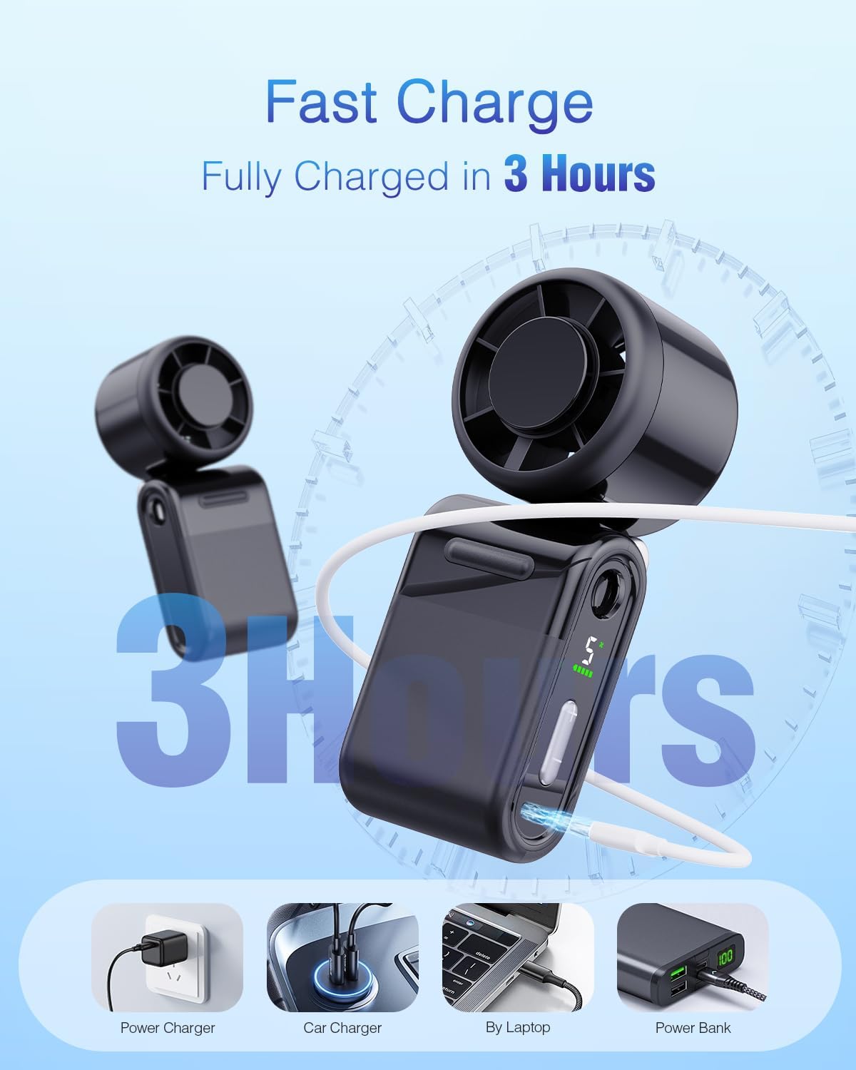 Mini Portable Handheld Turbo Fan — Compact & Powerful, Silent Operation, Ultra-Long Battery Life — 5-Speed Adjustable Rechargeable Fan