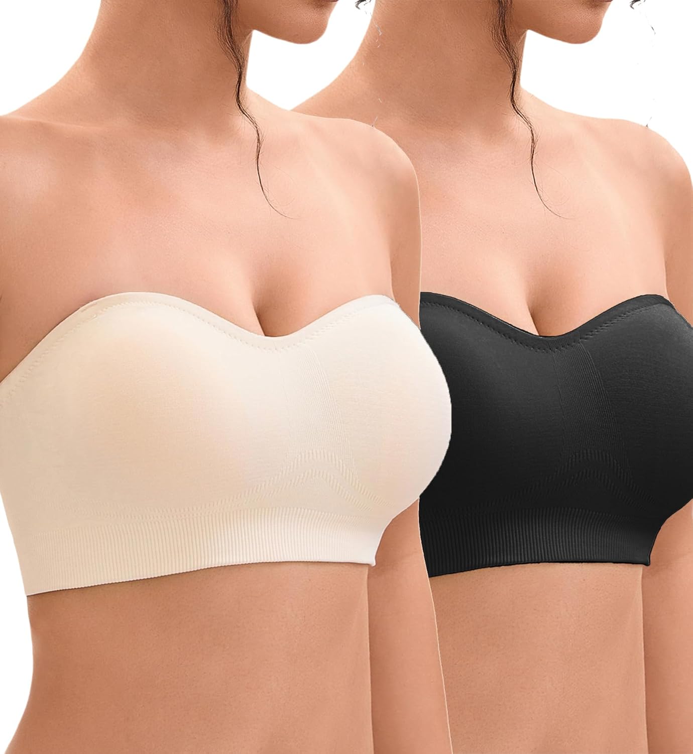 YHGV Strapless Bras for Women-Push-Up Non-Slip Bandeau Bra,Seamless Wirefree Padded Tube Top Convertible Straps
