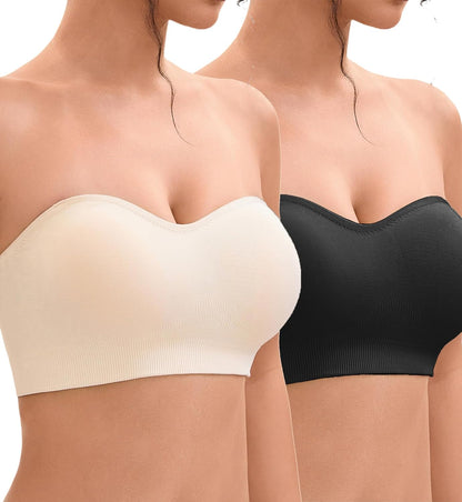 YHGV Strapless Bras for Women-Push-Up Non-Slip Bandeau Bra,Seamless Wirefree Padded Tube Top Convertible Straps