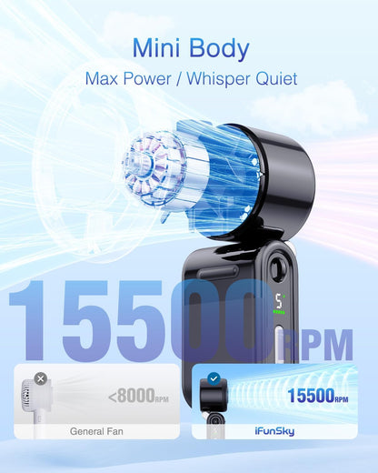 Mini Portable Handheld Turbo Fan — Compact & Powerful, Silent Operation, Ultra-Long Battery Life — 5-Speed Adjustable Rechargeable Fan