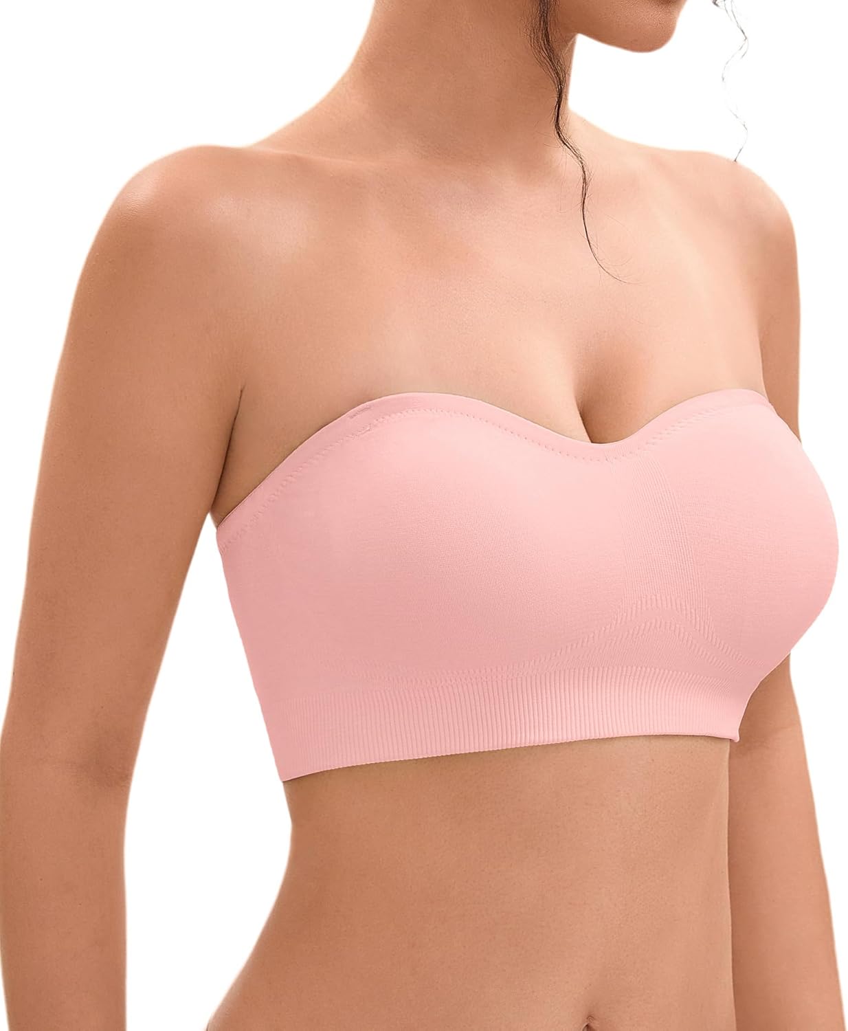YHGV Strapless Bras for Women-Push-Up Non-Slip Bandeau Bra,Seamless Wirefree Padded Tube Top Convertible Straps