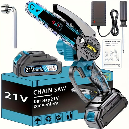 Mini Cordless Chainsaw, Lightweight & Portable Handheld Electric Tree Cutter with Splash Guard, Security Lock, Optional Rechargeable Battery, and Safe Trimming for Quick Cutting of Tree Branches, Courtyard, Household, and Garden, Gifts for Men